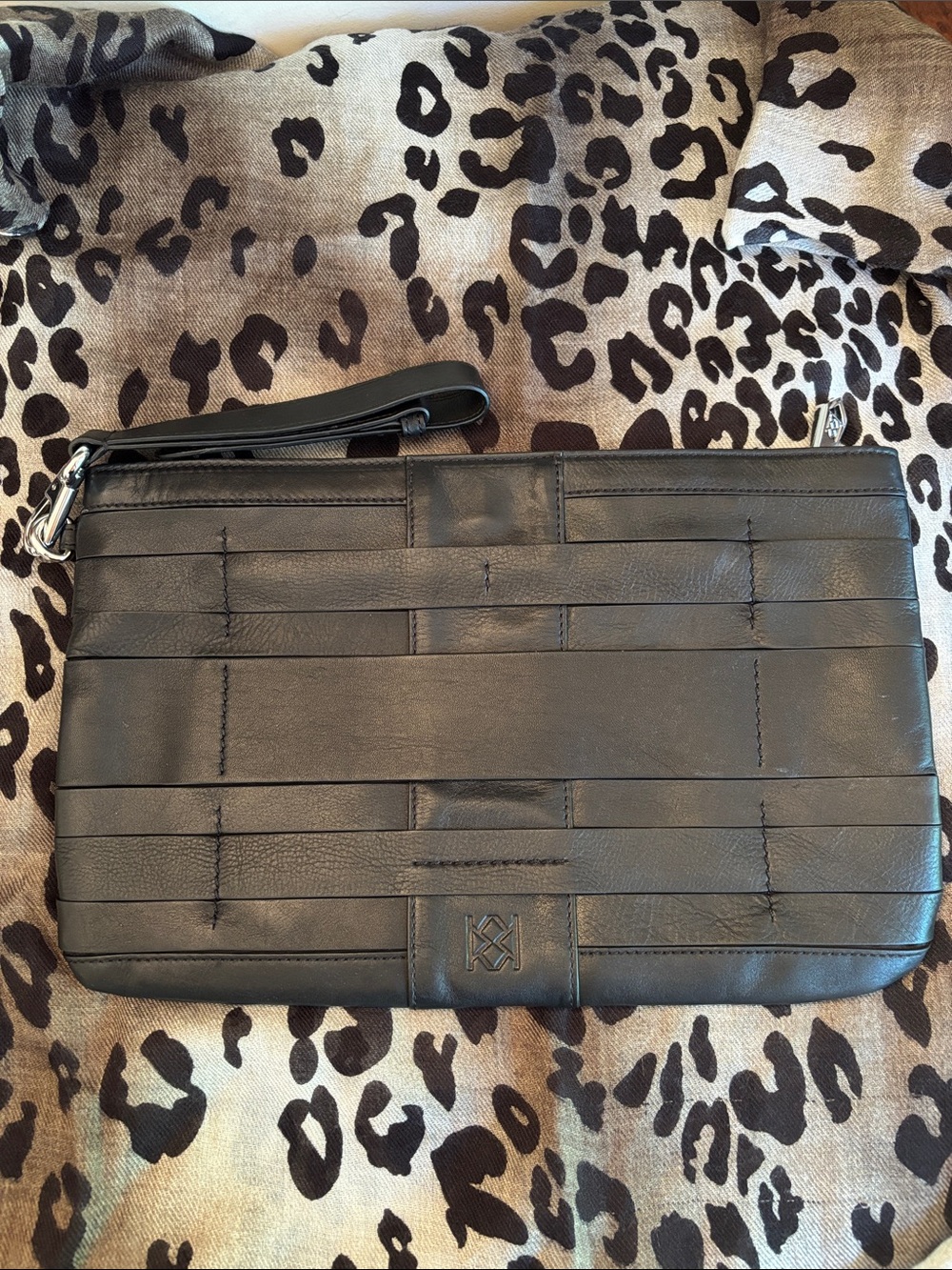 Christopher Kon Black Leather Wristlet Clutch